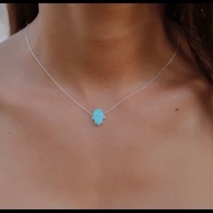 Blue Opal Hand Necklace Silver Chain